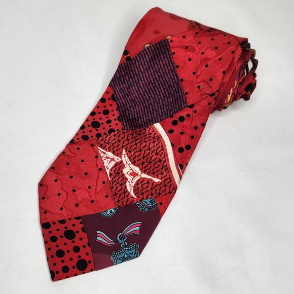 BRIONI Silk Tie Red Black Patchwork Polka Dot Art Luxury Made In Italy Abstract